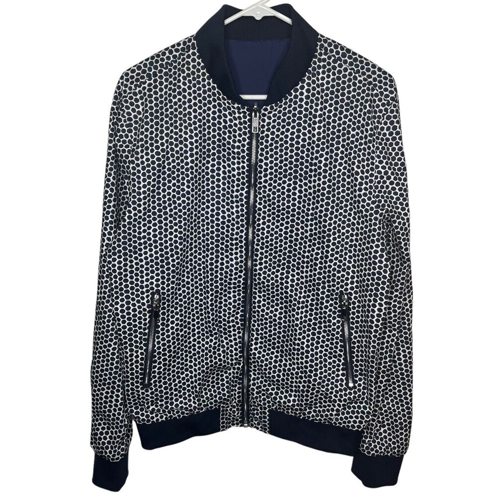 Anthony Murato Mens Black White Beehive Pattern Reversible Bomber Jacket 48/M